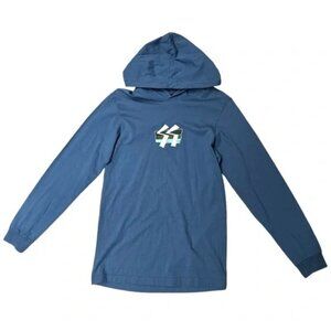 Stussy blue y2k cotton long sleeve hooded tee size S